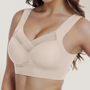 SALE NWT ZenChic Seamless Smooth Bra Bralette Padded Mesh Support Nude Cream XL